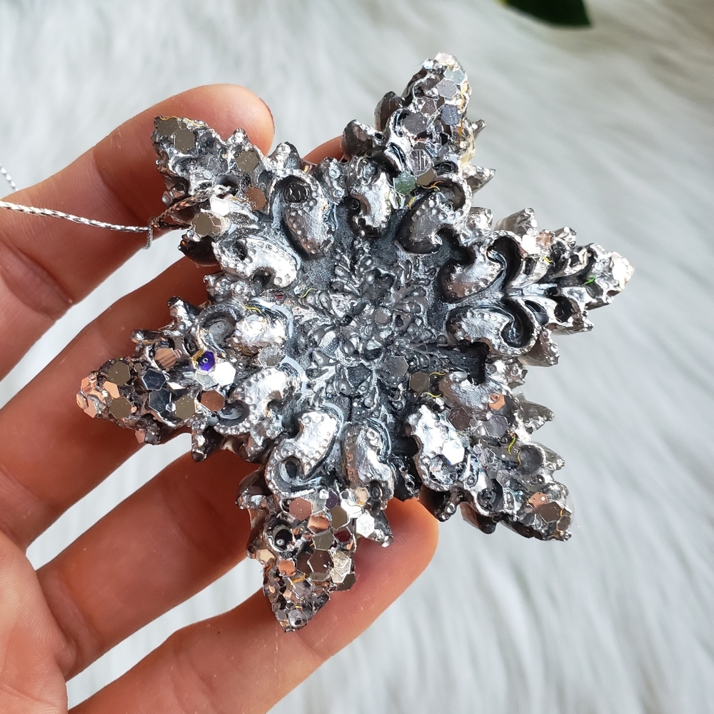 Handmade Christmas Tree Ornament, Star, Snowflake, Silver - Picture 2 of 6